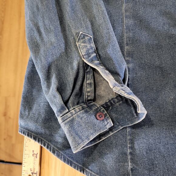 Van Heusen Denim Collared Button Down Cotton Ruffle Detail Medium Stretch - Picture 5 of 8